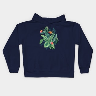 Tropical Banana Monstera Palm Leaves & Flowers Kids Hoodie